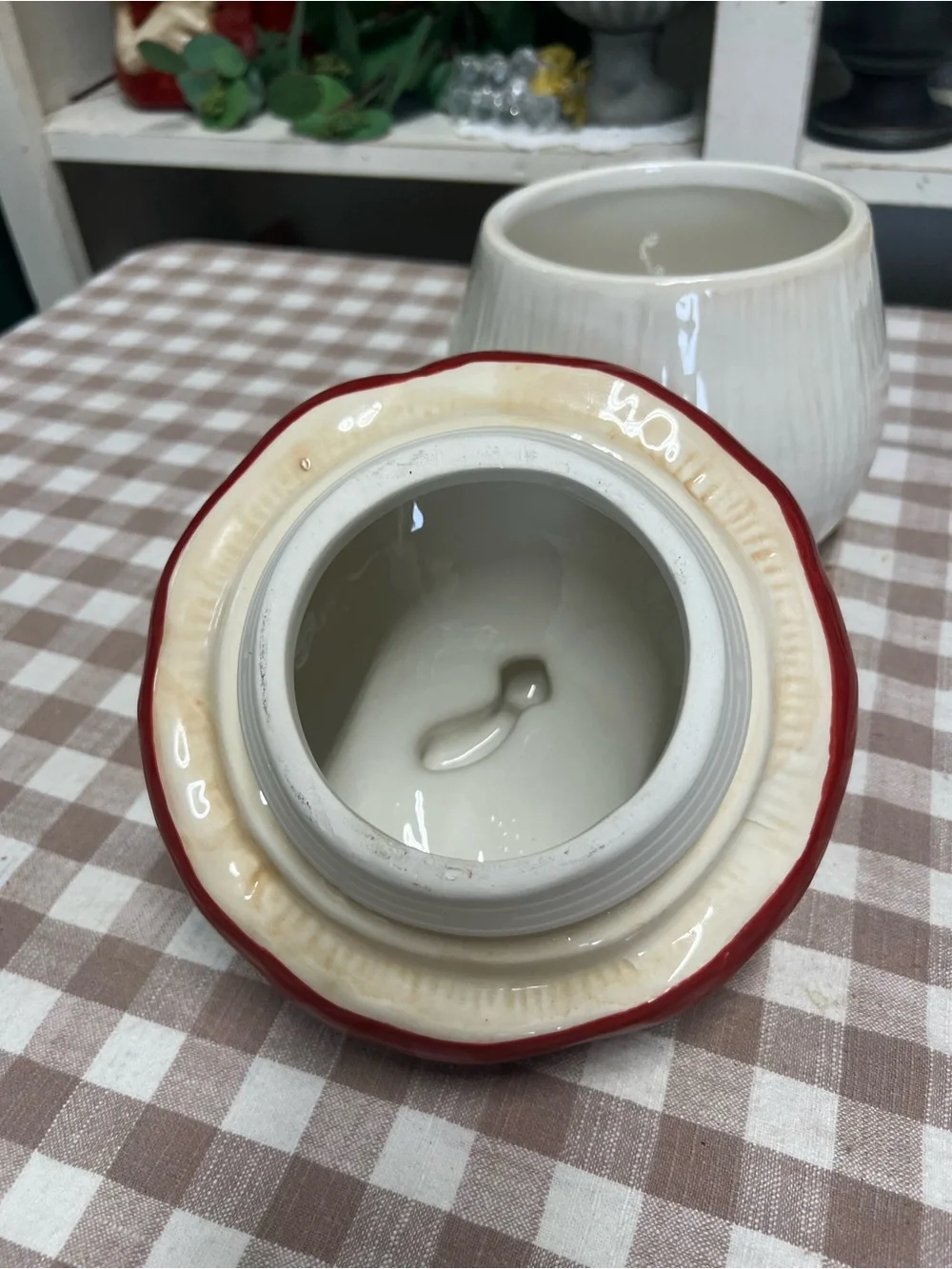 Mushroom canister ceramic red white cookie jar decor